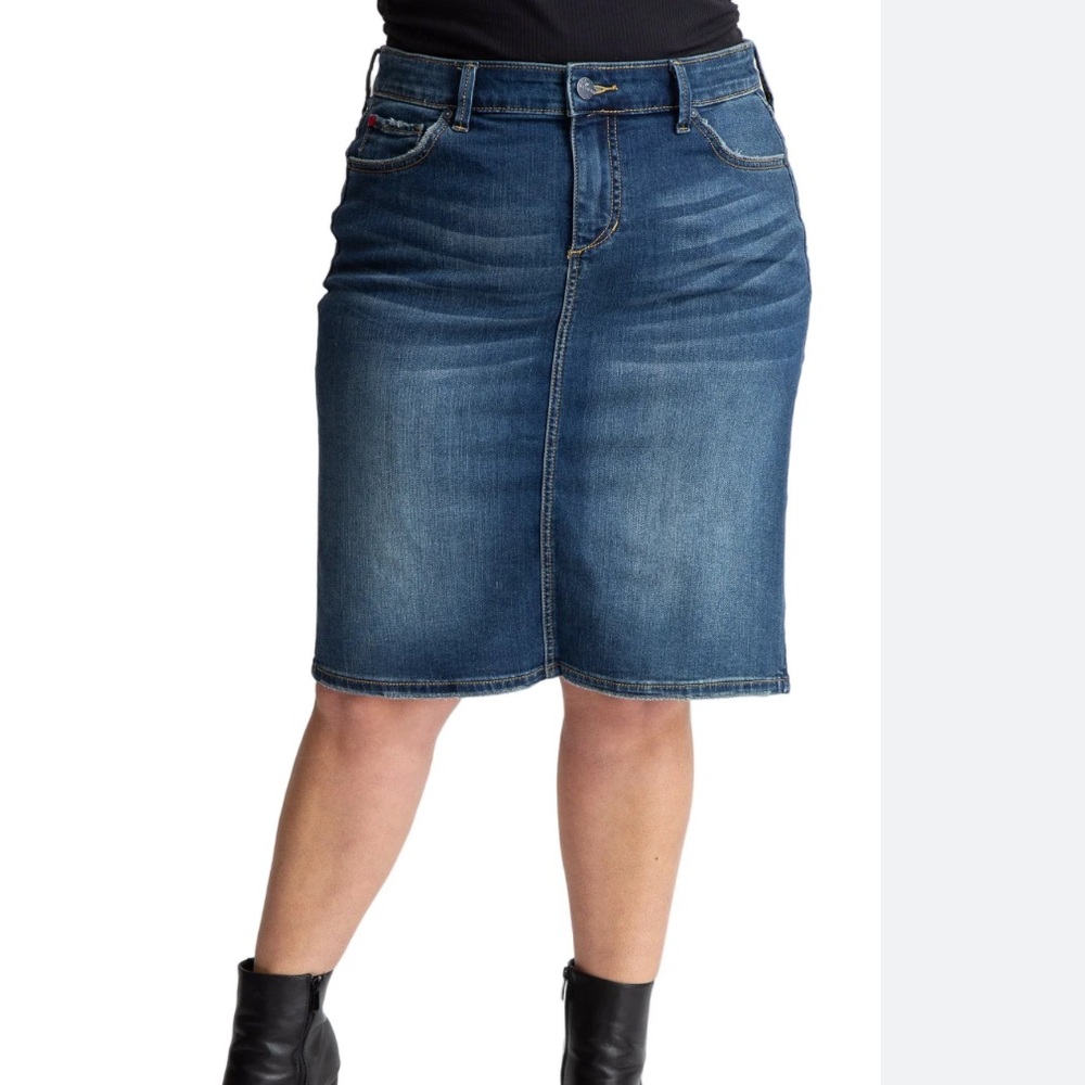 Catherines Mid-Length Denim Pencil Skirt in Dark Blue